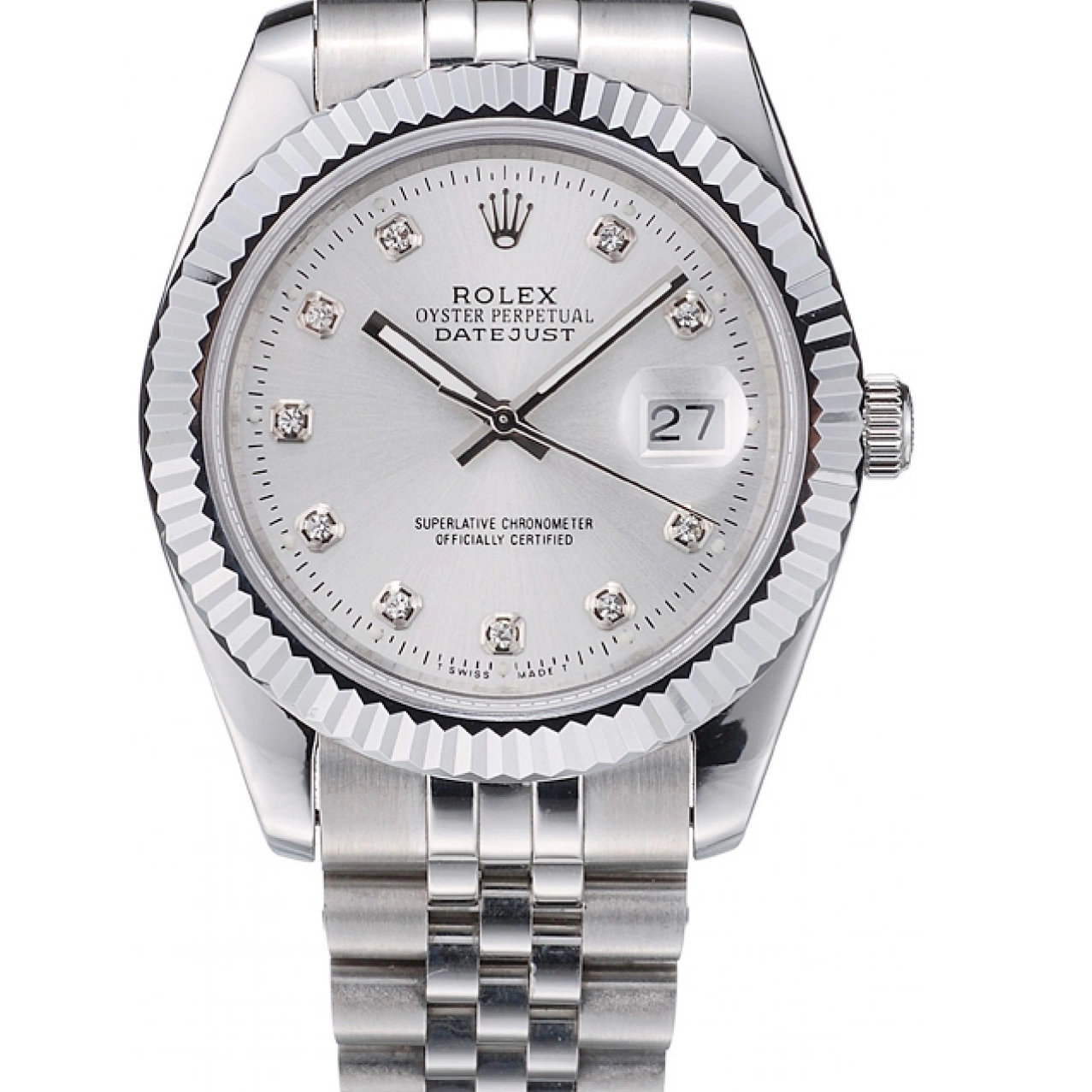 Good Copy Rolex Watches Stainless Steel Silver 41977 Ribbed Rolex Bezel DateJust Dial 0625